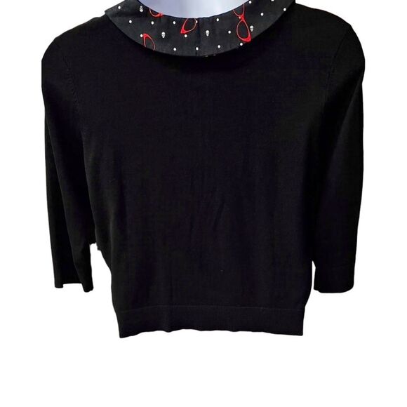 TORRID RETRO CHIC SKULLS/SUNGLASSES DESIGN COLLAR 3/4 Sleeve button- up Sweater - Picture 10 of 16